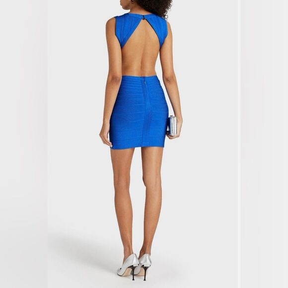 NWOT Herve Leger Cobalt Blue Cutout Bandage Mini Dress Large - Picture 2 of 9